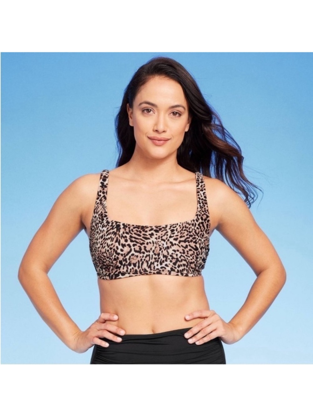 Kona Sol Leopard Scoop Neck Bralette - Brown/Black